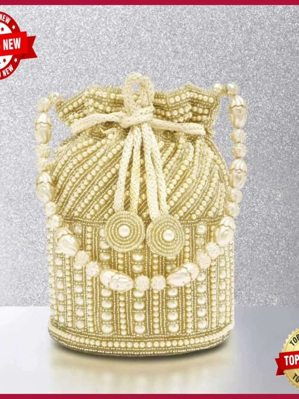 Ethnic Clutch with Drawstring Flap Closure Potli Evening Bag